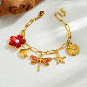 Fashion Charm Bracelet Gold Plated Zinc Alloy Flower Dragonfly Starfish Shell Pendant Women's Jewelry B2140 - Product Image 3
