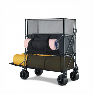 Chariot de camping pliable 600 lb, chariot utilitaire robuste avec panier de rangement en filet pour extérieur, plage, jardin - Product Image 1