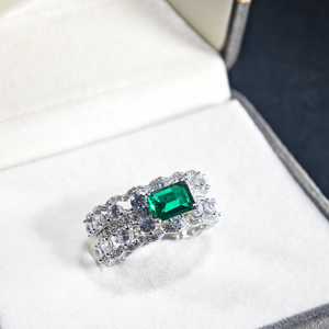 Cincin Janji Wanita Model Double Row Mewah Terbaru, Perhiasan Perak Sterling 925 Vintage, Cincin Zamrud Pertunangan, Perhiasan Berkualitas - Product Image 5