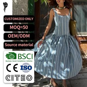 Nouvelle Arrivée Printemps Robe Décontractée de Haute Qualité Y2K à Bretelles Fines et Ourlet Bouffant en Lin et Coton Maxi Rayée pour Femme - Product Image 1