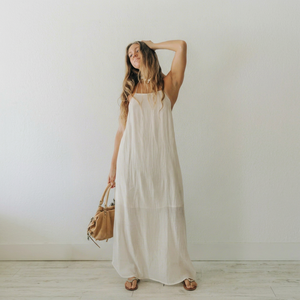 Women's 100% Cotton Gauze Maxi Dress | Sleeveless Spaghetti Strap Loose Fit Summer <b>Beach</b> Resort Wear Slits | Eco-Friendly Custom - Product Image 1