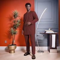 Tenue africaine pour hommes, ensemble 2 pièces, chemise à manches longues et pantalon de couleur unie, vêtements africains pour hommes, costume Dashiki Wyn2269