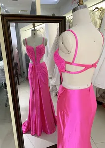 2024 New Women Satin Prom Dress Spaghetti Strap Sexy For Girl Dresses