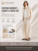 Ensemble veste et pantalon décontracté pour femme sur mesure, fabrication OEM ODM, tenue deux pièces minimaliste haut de gamme, fabricant de marque privée