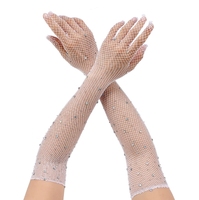 Gants longs sexy punk en résille élastique à demi-doigts avec strass, gants épais en filet avec doigts pour soirée