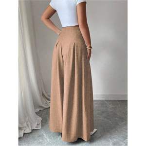 Pantalones Anchos de Cintura Alta para Mujer, Personalizados, de Crepé, Antiarrugas, con Botones al Frente, Elegantes e Informales - Product Image 1