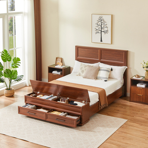 <b>Queen</b> <b>Size</b> <b>Bed</b> With Storage Bench 4 Drawer Walnut Modern Bedroom Furniture - Product Image 3