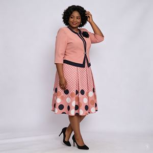 Conjunto de Dos Piezas para Mujer Talla Grande, Vestido con Estampado de Lunares, Elegante, Largo hasta la Rodilla, Ropa Formal de Primavera con Decoración de Apliques - Product Image 4