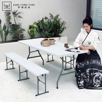 Tables de banquet pliantes en plastique rondes et rectangulaires à bas prix avec housse de table pour la vente, tables et chaises de mariage