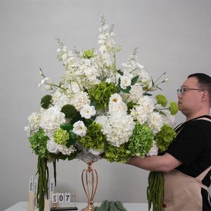 Modern Realistic Silk Flower Ball Wedding & Mother's Day Centerpiece with White Roses and Greenery - Product Image 3