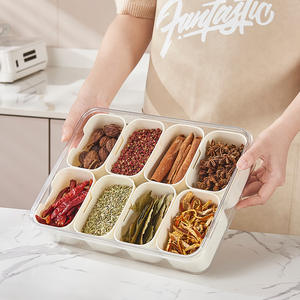 Portable <b>Plastic</b> Snack Tray with Handle and Lid for Seasoning Storage in Kitchen <b>Cupboard</b> Split Spice Rack Inside - Product Image 3