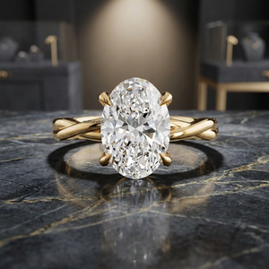 Anillo de Compromiso Solitario con Diamante Cultivado en Laboratorio de Corte Ovalado, Certificado IGI, Banda Trenzada, Engaste de Cuatro Puntas, Oro 10K 14K 18K, Plata 925 935 - Product Image 1