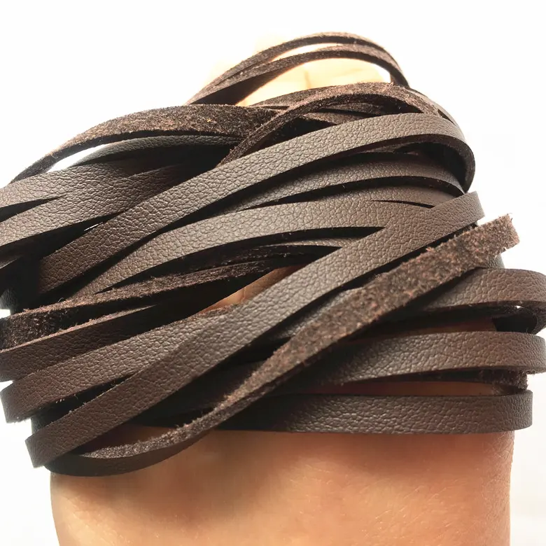 Wholesale 4mm dark brown flat single side PU faux suede leather cord for jewelry making