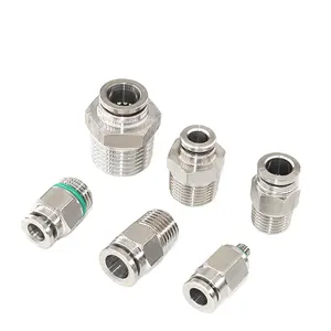 SS304 SS316 stainless steel external thread straight PU hose connector pneumatic one key connector Pneumatic tool accessories