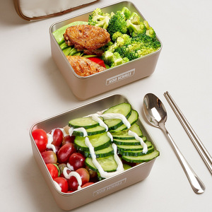 <b>Lunch</b> <b>Box</b> 304 Stainless Steel Rectangle Microwavable Stackable Food Grade Material For Students Office Workers - Product Image 1