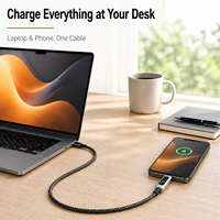 Câble USB PD 60W avec design marqueterie, gaine tressée en alliage d'aluminium, compatible avec ordinateur portable, moniteur, téléphone portable