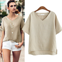 Kaos Wanita Hemp Kustom Grosir Produsen Pakaian Hemp Atasan V-Neck Kaos Lengan Pendek