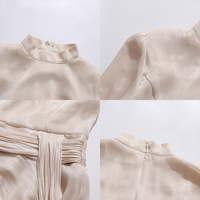 Robe Courte Décontractée Abricot Style Cape Drapée pour Femme, Col Rond, Manches Évasées, Ourlet Volanté, en Satin Brillant, Robe de Soirée Cocktail, Vente en Gros