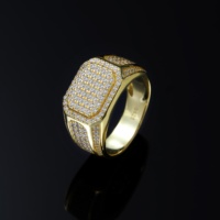 Bague de luxe pour homme style hip-hop avec pierres précieuses, plaqué or 14 carats, en alliage personnalisé, grand zircon, motif léopard, pour la mode urbaine