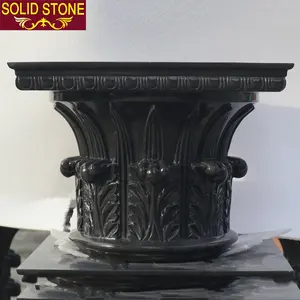 China factory stone pillar tops hand carved Corinthian column black marble column capital