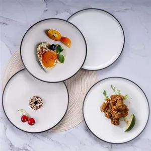 新款创意圆形甜点盘现代餐厅黑框披萨陶瓷家居餐盘
