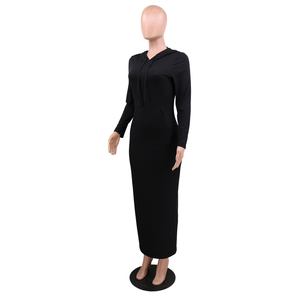 De manga larga de color sólido Mujer Vestidos 2020 casa <span class=keywords><strong>vestido</strong></span> de mujer maxi vestidos de las mujeres - Product Image 5