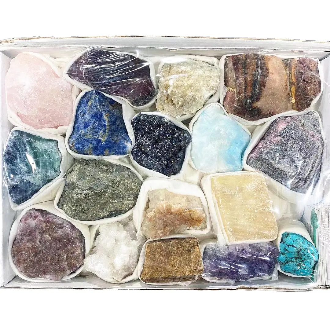 Natuurlijke Diverse Ruwe Minerale Specimen Gem Rozenkwarts Amethist Cluster Papier Dozen Set