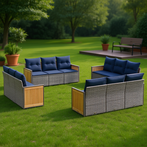 Ensemble de canapés de jardin en polyrotin gris moderne avec coussins, mobilier d'extérieur, design contemporain, imperméable - Product Image 2