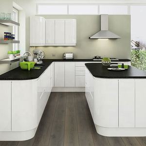 Белый Бескаркасный ПВХ кухонный шкаф с высоким блеском, современный дизайн из Китая - Product Image 1