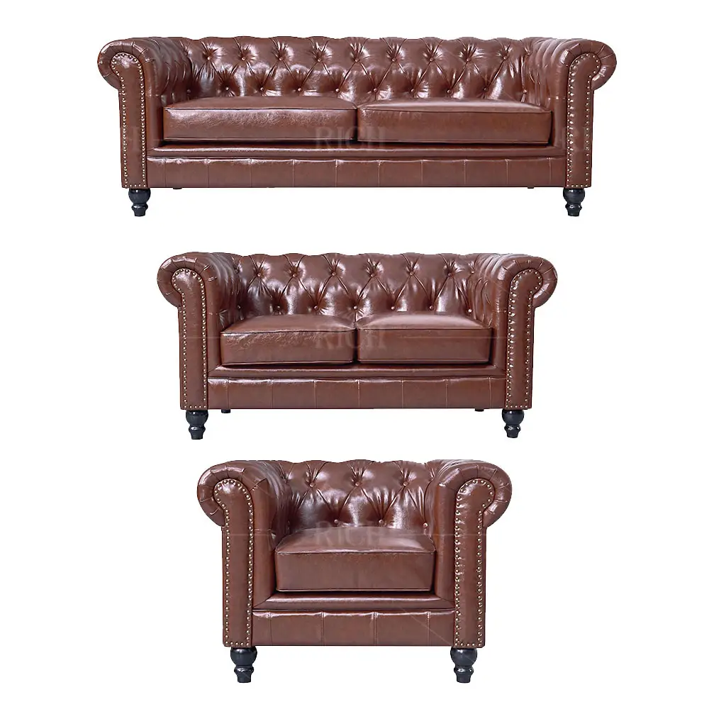 Hot-Sale Tufed Chesterfield Retro Couch Hotel Leather PU Sofa