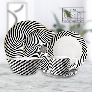 Assiette en céramique attrayante à bord <span class=keywords><strong>noir</strong></span> ensemble de dîner assiette en céramique à bord doré restaurant ustensiles de cuisine de mariage assiette en céramique pour fête - Product Image 3