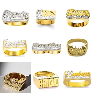 אישית 3D אצבע שם טבעת זהב מצופה נשים גבר מותאם אישית מכתב טבעות מתנות