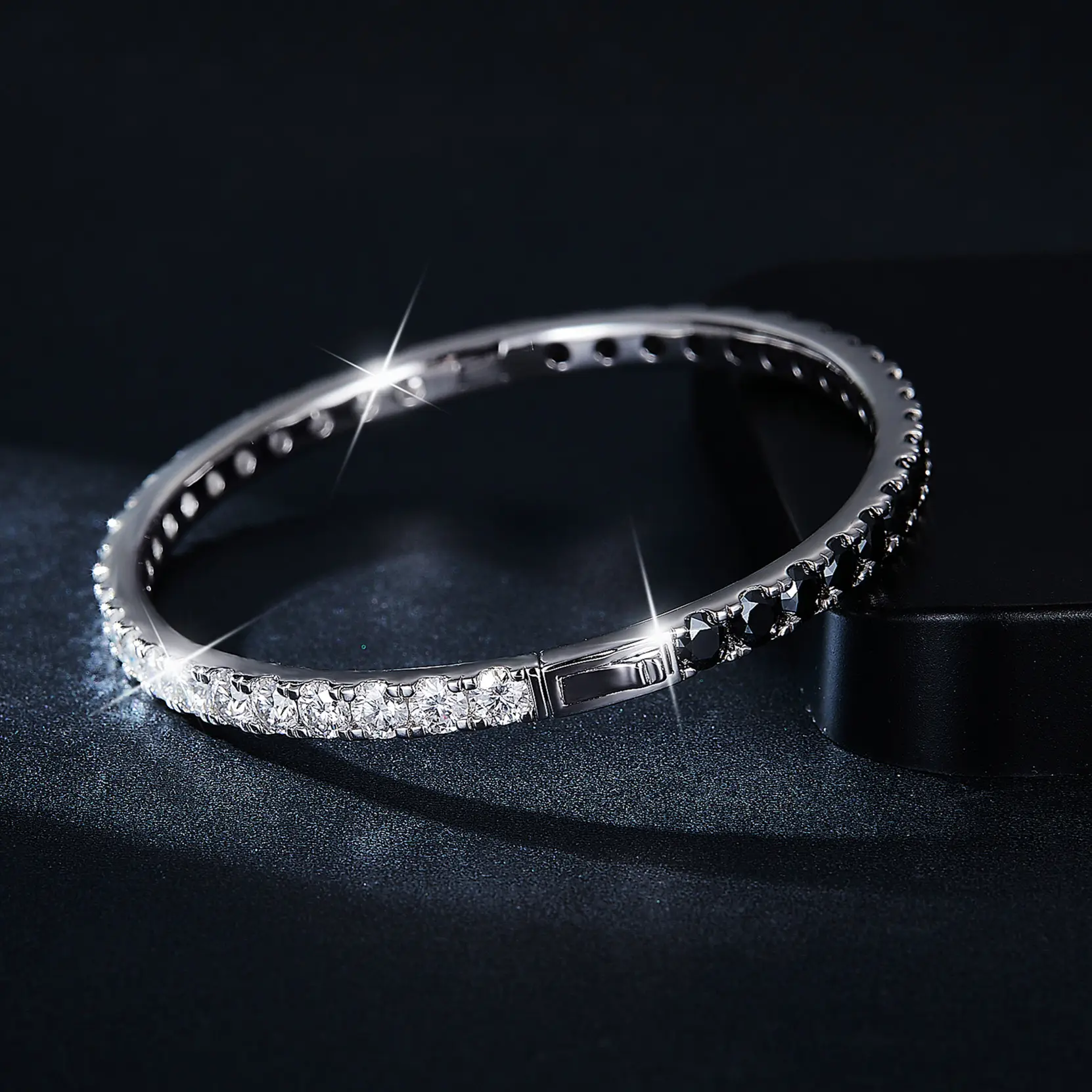 Yin yang 925 bijoux en argent noir et blanc 0.3ct rond 4mm vvs diamant moissanite bracelet jonc hommes femmes