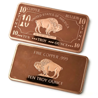 Barre de cuivre massif brossée personnalisée 10 OZ 99,9 % pur, faible MOQ, pour investissement
