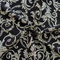Tissu brocart vintage style cour, gaufré, à motif festonné sur fond noir, avec fil doré, pour robe de cérémonie, gilet et coussin teint en fil, 100%