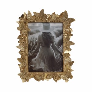Cornice Decorativa a Farfalla con Bordo in Metallo Dorato, Cornice Fotografica Contemporanea Glamour per Tavolo, Ingresso, Camera da Letto - Product Image 1