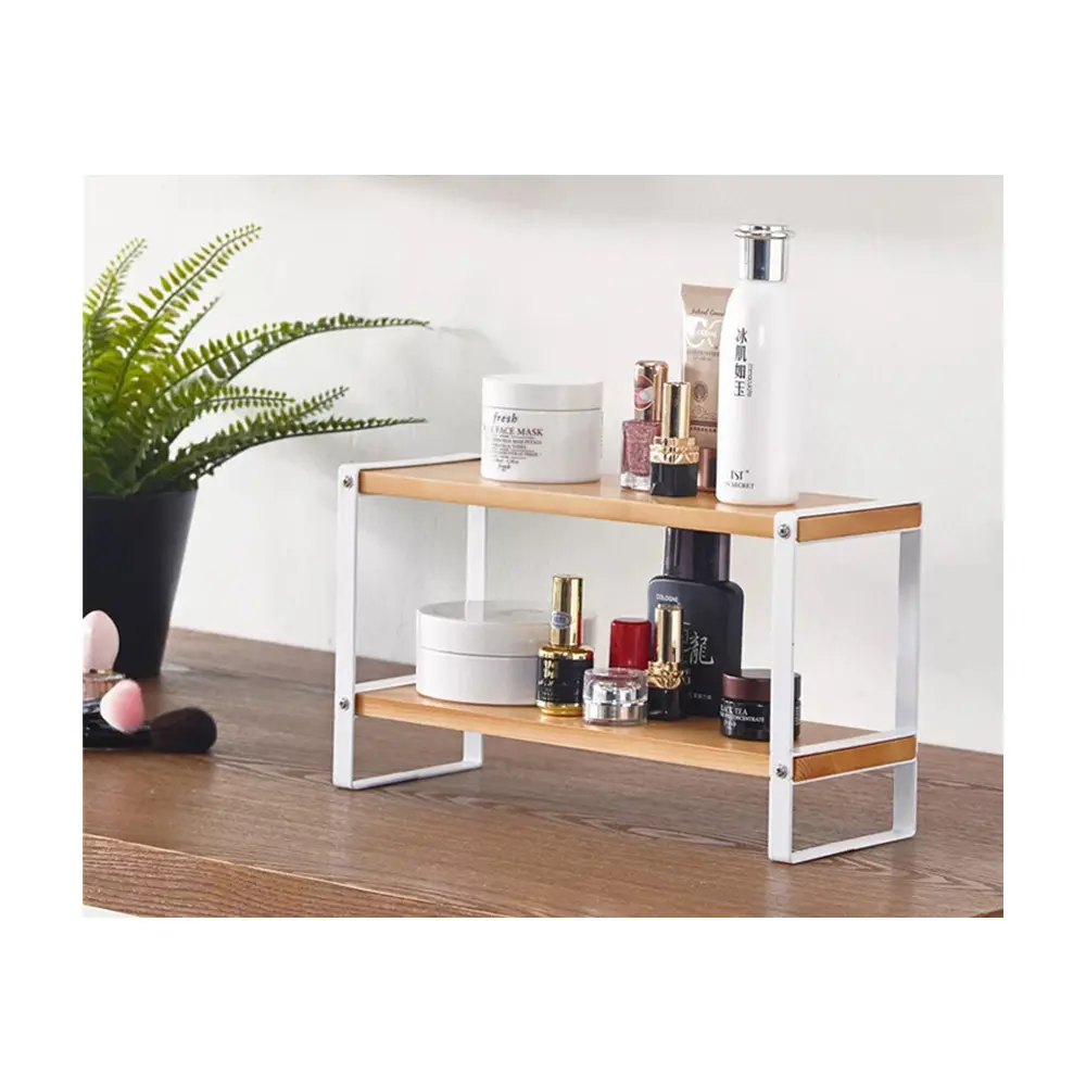Double-Deck Wooden Cabinet Sundries Shelf for Bathroom & Kitchen Use Perfume and Spice Storage Rack Countertop Organizer