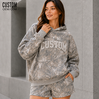 Ensemble streetwear pour femme, sweat à capuche imprimé camouflage intégral en molleton de coton, coupe oversize respirante, avec poche kangourou et short assorti