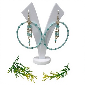 Shan India Bohemian Gold-Plated Dangle Hoop <b>Earrings</b> New Fashion Double Circle Glass Beads Handmade Design Lead Cadmium Free - Product Image 5