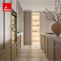 Meuble de cuisine Alland minimaliste en chêne blanc, placage massif, style nordique Japandi, avec porte pliante