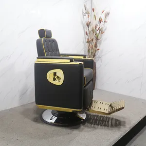 Luxury Black Gold Beauty Salon Chair Hydraulic Pump Reclining Retro Hair Cutting Chair Beauty Salon For Men