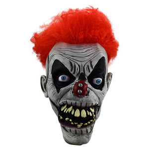 Masque en latex pour adulte pour fête d'Halloween, design <span class=keywords><strong>de</strong></span> <span class=keywords><strong>clown</strong></span> maléfique qui rit, avec des cheveux rouges, une grande <span class=keywords><strong>bouche</strong></span> et des crocs, masque facial imprimé à la main - Product Image 5