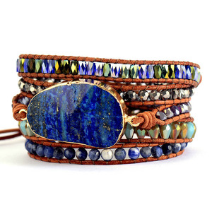 Natural Lapis Lazuli Leather Wrap <b>Bracelet</b> Multi Layer Beaded Women's Jewelry Gift <b>Boho</b> Style Handmade Fashion <b>Bracelet</b> - Product Image 5
