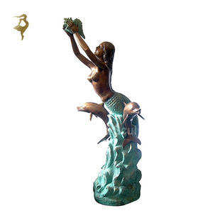 Patung air mancur putri duyung dan lumba-lumba cetakan tangan pantai buatan tangan - Product Image 3