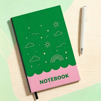 Carnet A5 à couverture rigide, motif dessin animé simple, couverture verte et rose, papeterie, journal