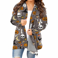 Cardigan en tricot à manches longues pour femme grande taille, style vintage, imprimé citrouille créatif Halloween, ouvert sur le devant