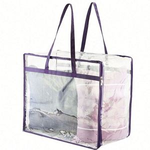 PVC <b>Mesh</b> Clear Clothes Storage <b>Bag</b> Organizer Transparent Moving Tote with Reinforced Handle Sturdy Zipper for Comforter Blanket - Product Image 3