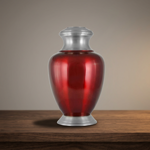 Modern Aluminum Cremation Urn Ashes Keepsake Urn Memorial Jar Opaque <b>Red</b> with Silver Lid Tabletop Decor - Indian Home Crafts - Product Image 3