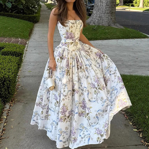 Vestidos Largos Elegantes de Alta Calidad para Mujer, Estilo <span class=keywords><strong>Boutique</strong></span>, Estampados, Cuello Cuadrado, Sin Mangas - Product Image 1