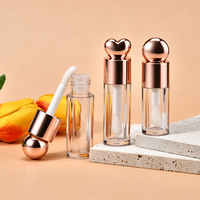 Tubes de brillant à lèvres personnalisés avec étiquette privée, couvercle en forme de cœur, 3 ml, 4 ml, argent, or, avec un grand pinceau